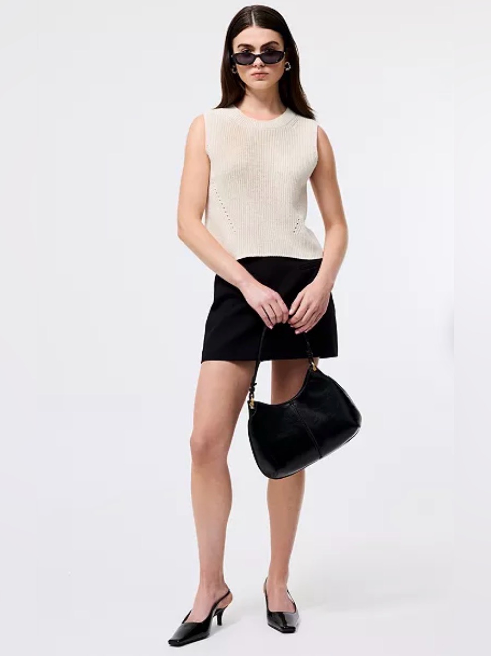 French Connection Cream Sleeveless Knit Crewneck Tank